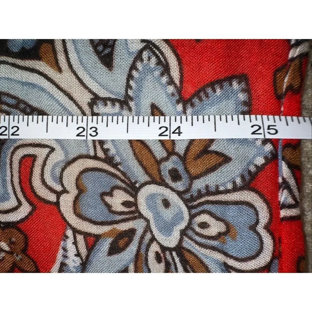 LOFT Floral Paisley Scarf Red Blue Lightweight Fringe Wrap Shawl 25.5x71
